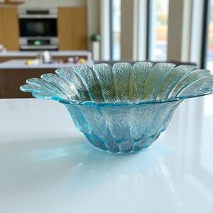 Holmegaard ice blue, textured bowl, sunflower, large size, no chips or cracks